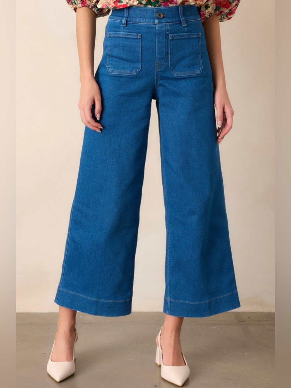 Spanx Shape everywear cropped wide leg jeans washed blue preppy nautical classic